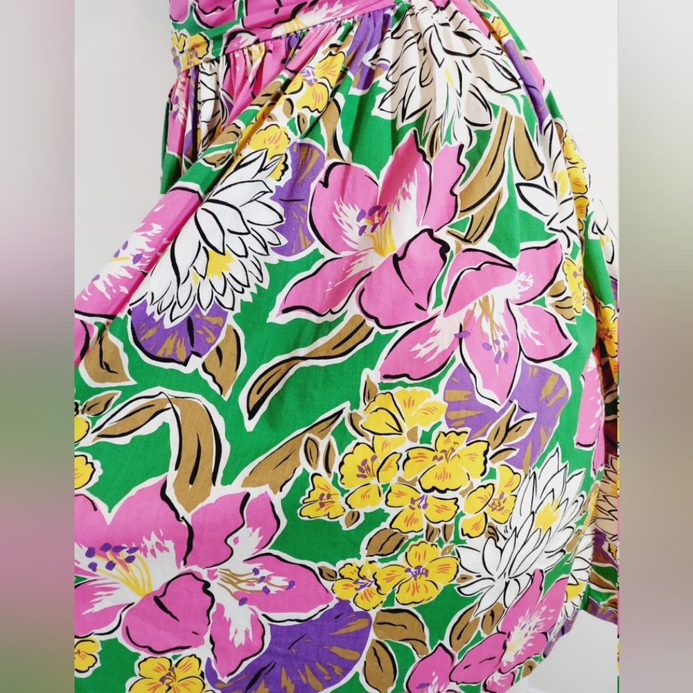Vibrant Vintage 50s floral dress cotton handmade tropical dress - Picture 10 of 10